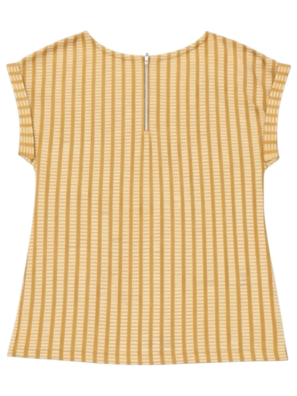 W5 Mustard Yellow Striped Blouse Large Cap Sleeve Work Top